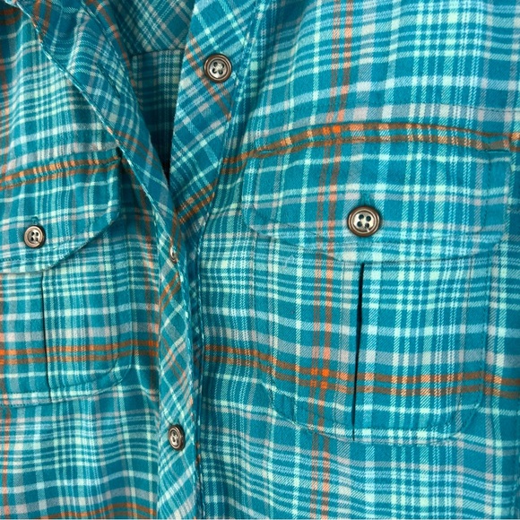 Cabela's button up long sleeve shirt Teal and Brown Plaid Button-Front Shirt - Picture 6 of 13